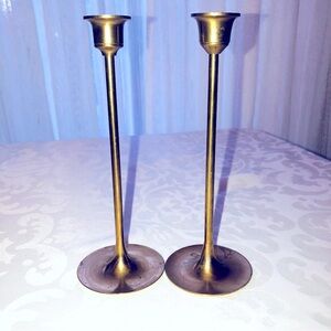 Vintage Pair of Brass Tulip Candlestick Holders--Leonard Towle Taiwan Brass